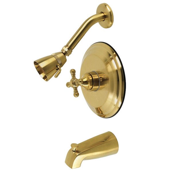 Tub and Shower Faucet, 3, Wall Mount, Brushed Brass